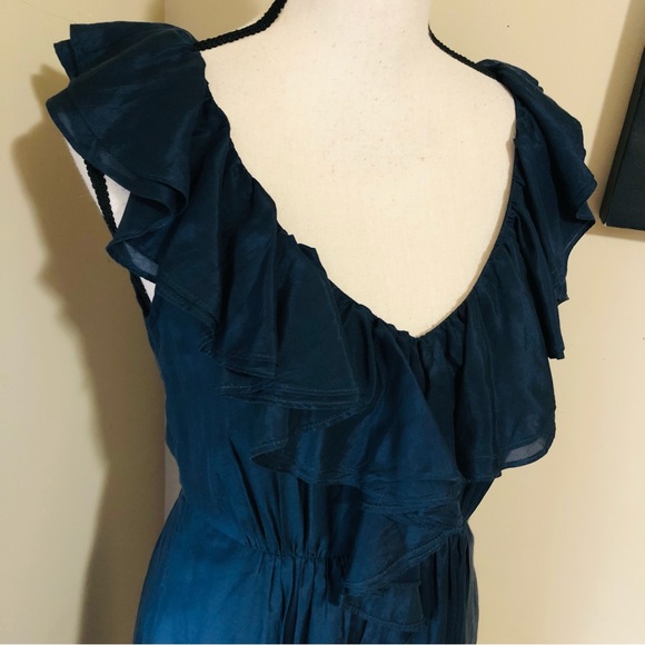 J. Crew Silk Navy Ruffled Dress Knee Length - Picture 3 of 9